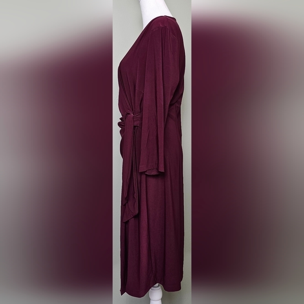 Womens Nina Leonard Faux Wrap Dress BURGUNDY WINE | MEDIUM | Party Dress - Picture 4 of 8